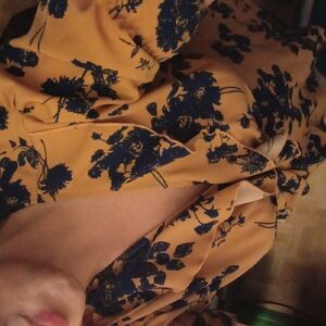 Allegra K Women's Floral Blouse - Mustard and Navy